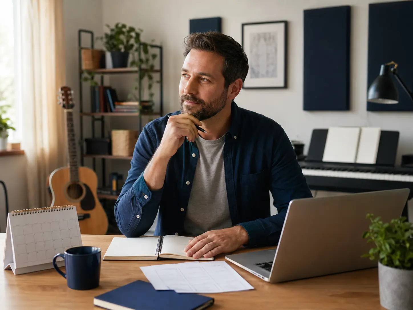 Man planning music teaching business
